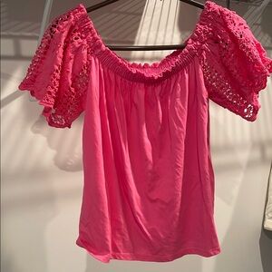 Lilly Pulitzer Pink Ruffled Smocked Blouse Short Sleeve